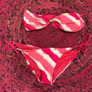 Coral and white swimsuit